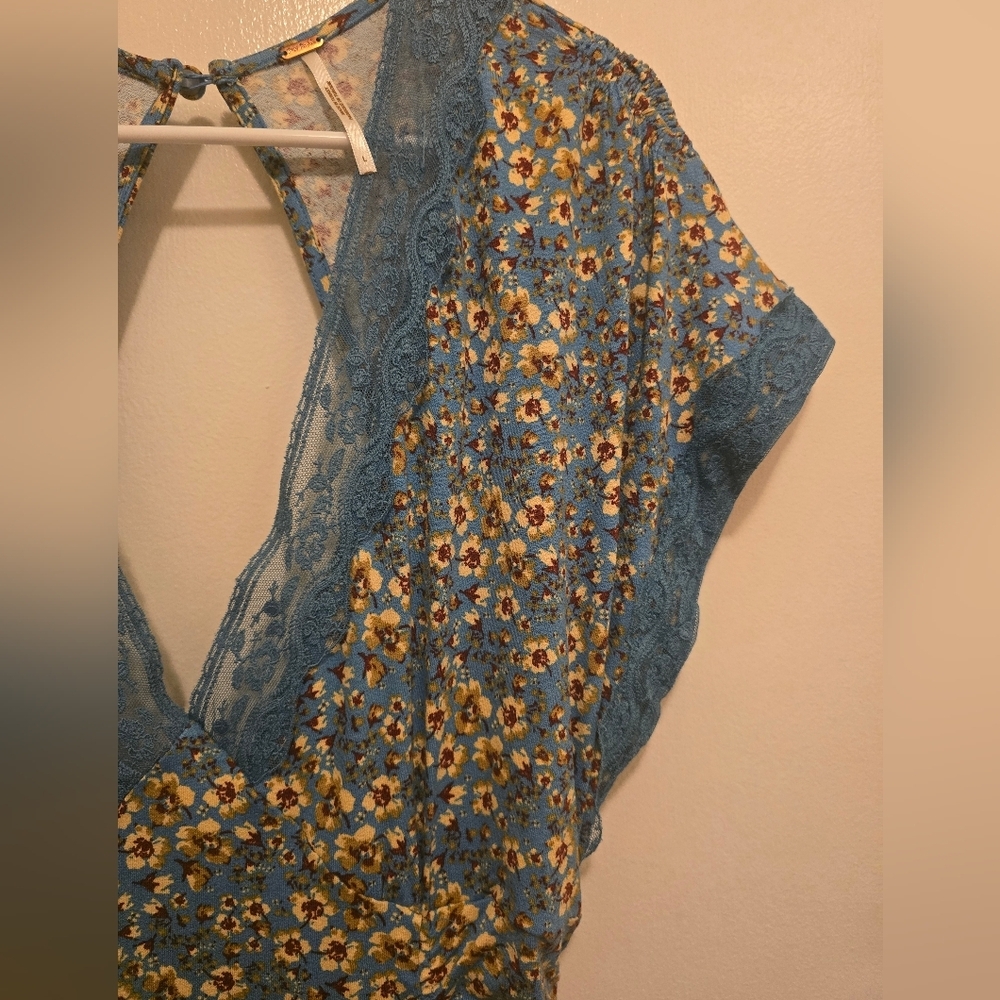 Free People Sweet Talker Mini Dress Floral Blue Large - Picture 4 of 7